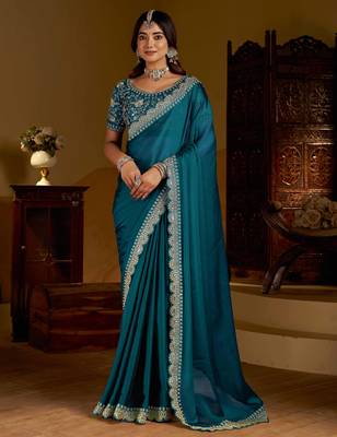 Rama green rangoli silk saree with heavy embroidery work and heavy work 1