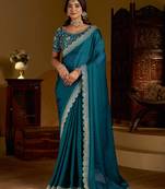 Rama green rangoli silk saree with heavy embroidery work and heavy work