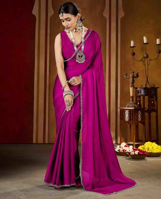 Party wear new rangoli silk pink color saree with blouse and stone lace border 2