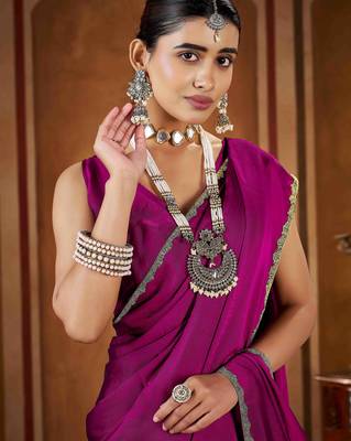 Party wear new rangoli silk pink color saree with blouse and stone lace border 5