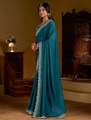 Rama green rangoli silk saree with heavy embroidery work and heavy work 4