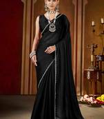 Party wear new rangoli silk black color saree with blouse and stone lace border