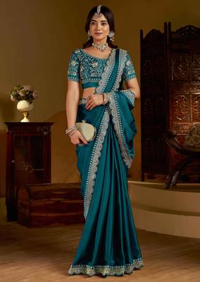 Rama green rangoli silk saree with heavy embroidery work and heavy work 5