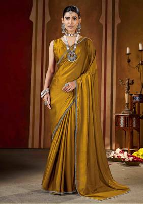 Party wear new rangoli silk golden color saree with blouse 1