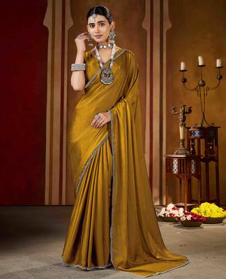 Party wear new rangoli silk golden color saree with blouse 2