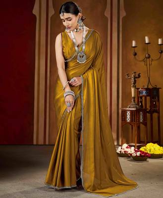 Party wear new rangoli silk golden color saree with blouse 3