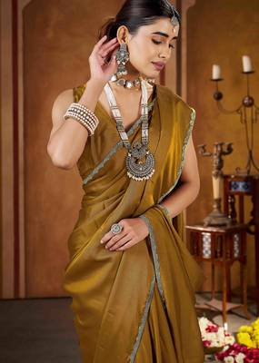 Party wear new rangoli silk golden color saree with blouse 4