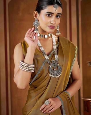 Party wear new rangoli silk golden color saree with blouse 5