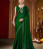 Party wear new rangoli silk green color saree with blouse and stone lace border