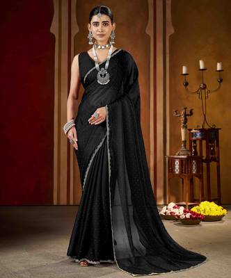 Black rangoli silk saree with beads lace and stone work 1