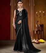 Black rangoli silk saree with beads lace and stone work