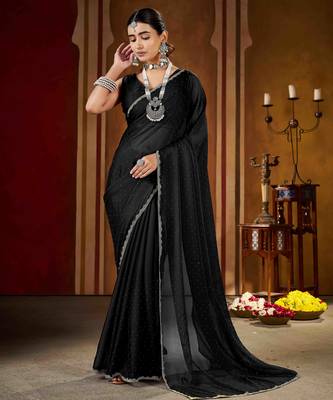 Black rangoli silk saree with beads lace and stone work 2