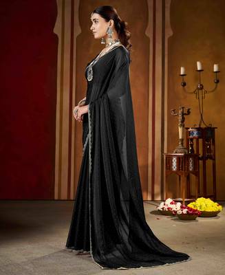 Black rangoli silk saree with beads lace and stone work 4