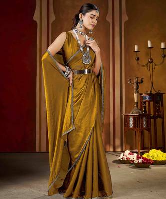 Designer gold rangoli silk saree with beaded lace border 3