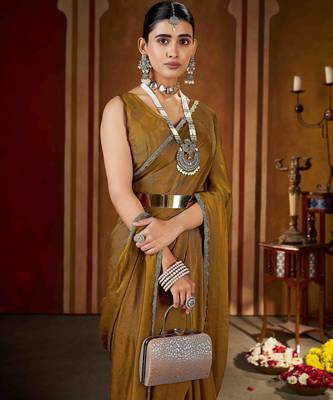 Designer gold rangoli silk saree with beaded lace border 4