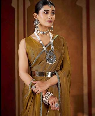 Designer gold rangoli silk saree with beaded lace border 5