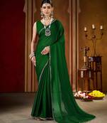 Soft green rangoli silk saree with beads lace and stones