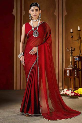 Elegant maroon rangoli silk saree with stone & beads work