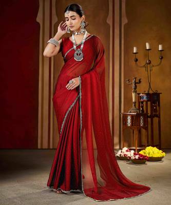 Elegant maroon rangoli silk saree with stone & beads work 2