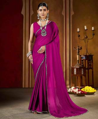 Wedding wear pink rangoli silk saree with stone work border 1