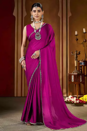 Wedding wear pink rangoli silk saree with stone work border