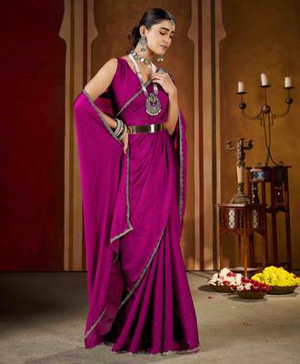 Wedding wear pink rangoli silk saree with stone work border 3