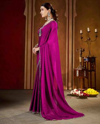Wedding wear pink rangoli silk saree with stone work border 4
