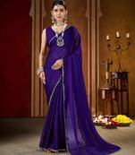 Premium violet  rangoli silk saree with beads & lace detailing