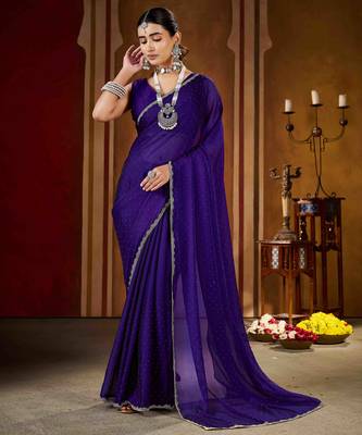 Premium violet  rangoli silk saree with beads & lace detailing 2