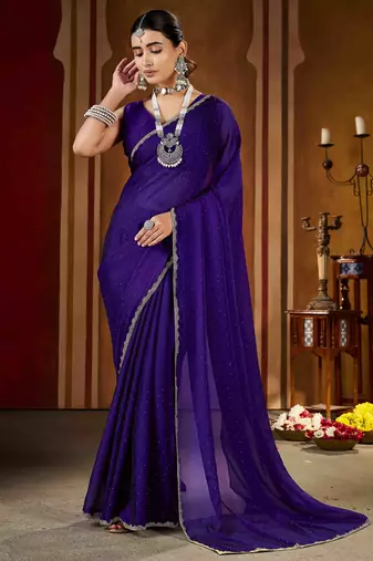 Premium violet  rangoli silk saree with beads & lace detailing