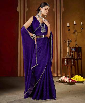 Premium violet  rangoli silk saree with beads & lace detailing 3