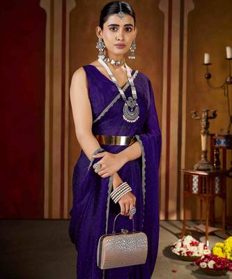 Premium violet  rangoli silk saree with beads & lace detailing 4