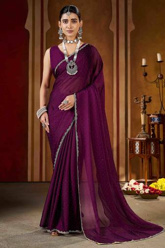Traditional wine  rangoli silk saree with stone lace work