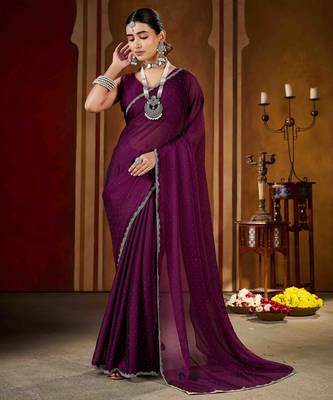 Traditional wine  rangoli silk saree with stone lace work 2