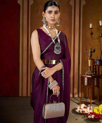 Traditional wine  rangoli silk saree with stone lace work 4
