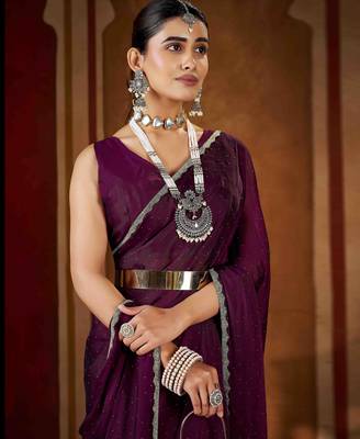 Traditional wine  rangoli silk saree with stone lace work 5