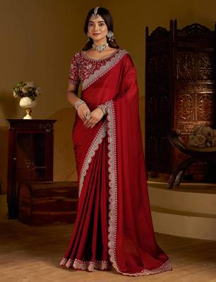Maroon rangoli silk saree with heavy embroidery work and heavy work blouse 1