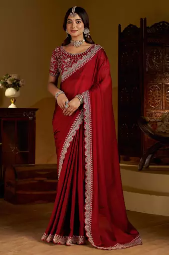 Maroon rangoli silk saree with heavy embroidery work and heavy work blouse