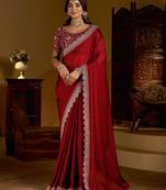 Maroon rangoli silk saree with heavy embroidery work and heavy work blouse