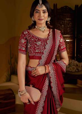 Maroon rangoli silk saree with heavy embroidery work and heavy work blouse 2