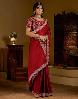 Maroon rangoli silk saree with heavy embroidery work and heavy work blouse 3