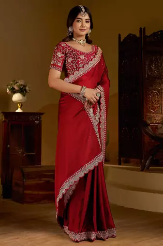 Maroon rangoli silk saree with heavy embroidery work and heavy work blouse