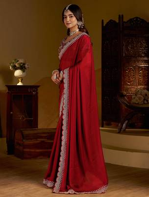 Maroon rangoli silk saree with heavy embroidery work and heavy work blouse 4