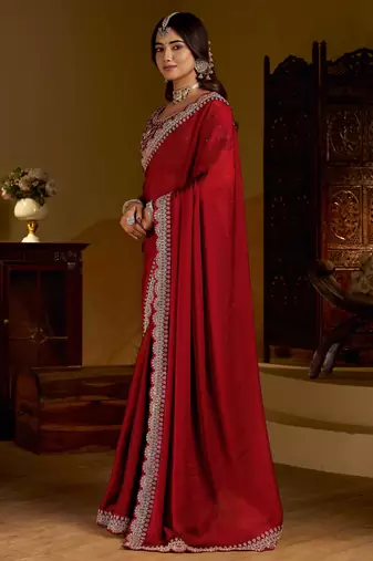 Maroon rangoli silk saree with heavy embroidery work and heavy work blouse