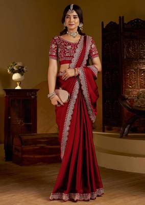 Maroon rangoli silk saree with heavy embroidery work and heavy work blouse 5