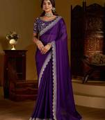 Violet rangoli silk saree with heavy embroidery work and heavy work
