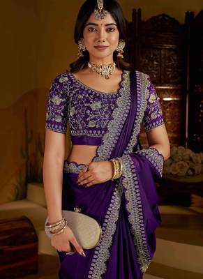 Violet rangoli silk saree with heavy embroidery work and heavy work 2