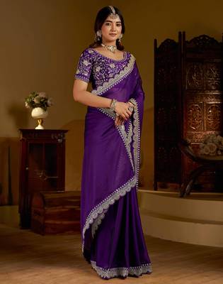 Violet rangoli silk saree with heavy embroidery work and heavy work 3