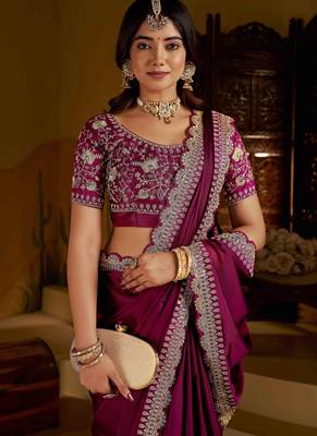 Rani pink rangoli silk saree with heavy embroidery work and heavy work 2
