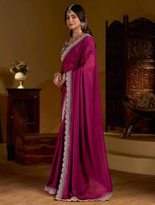 Rani pink rangoli silk saree with heavy embroidery work and heavy work 4